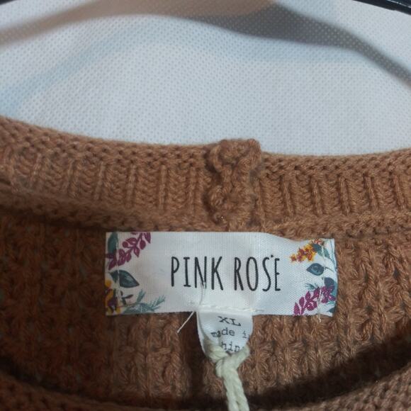 Pink Rose Knit Maple Striped Brown Textured Sweater Neutral Size XL - Picture 6 of 8
